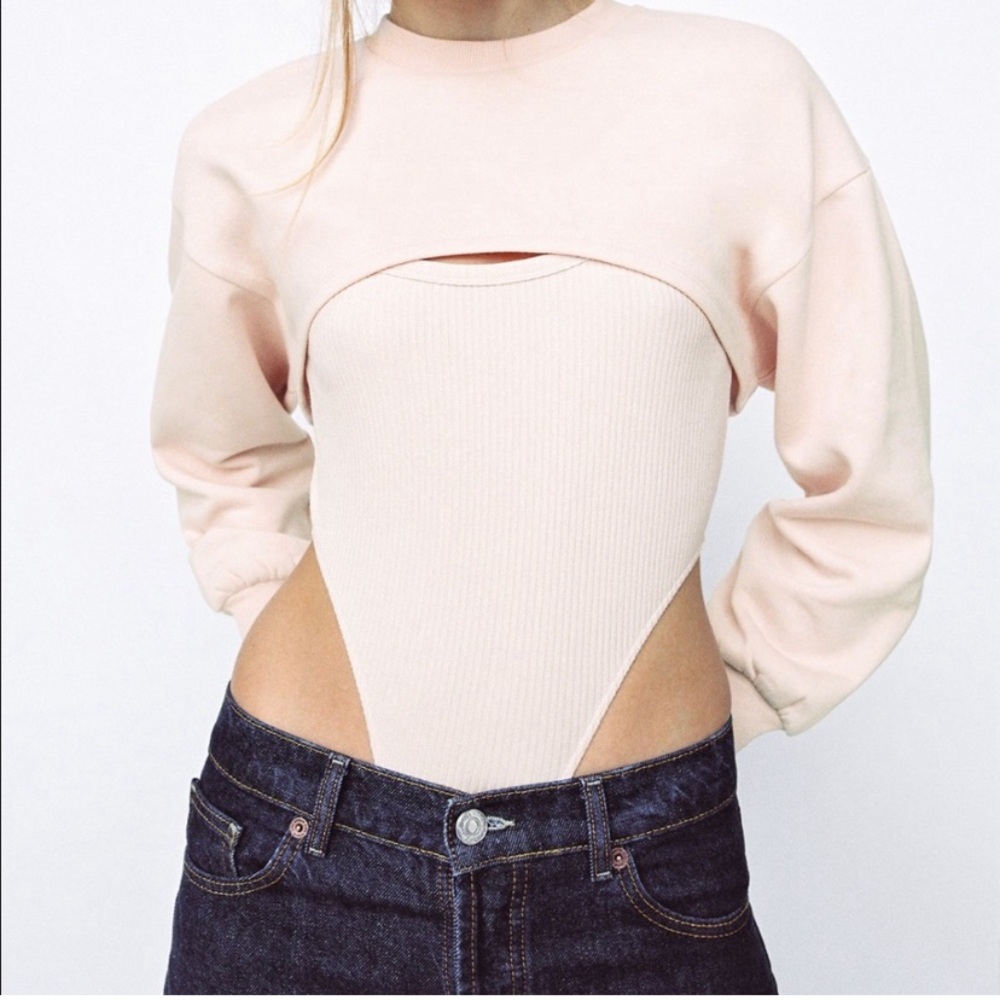 Zara pink cropped sweatshirt